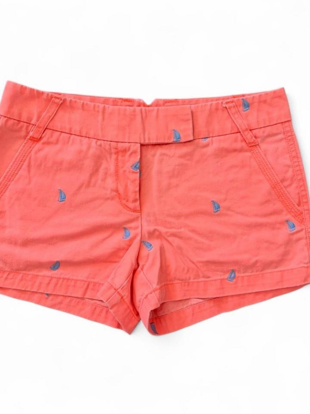 J. Crew Coral Sailboat Embroidered High-Waist Chino Shorts Cotton